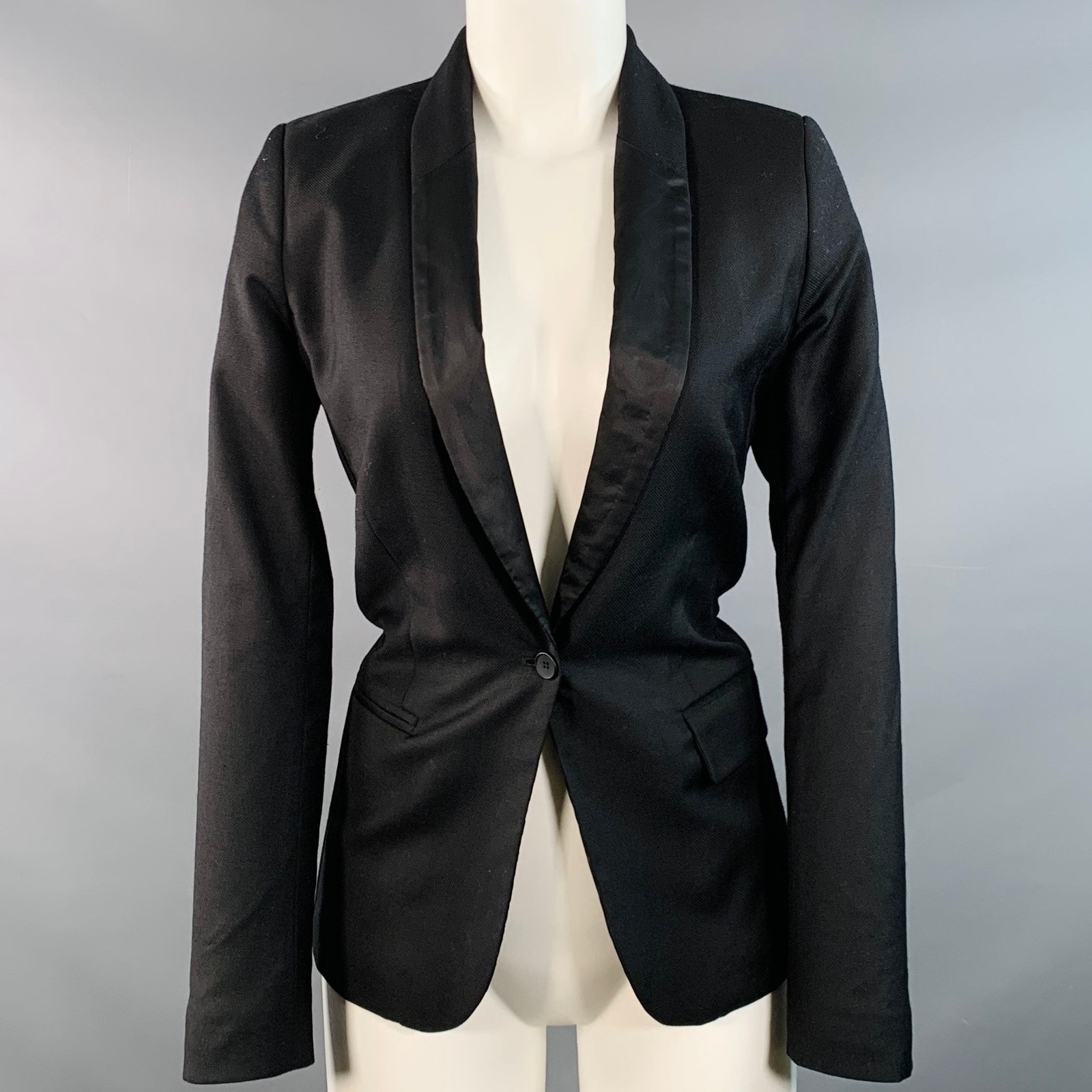 Mm6 Maison Margiela Size 2 Black Wool Shawl Collar Jacket Blazer